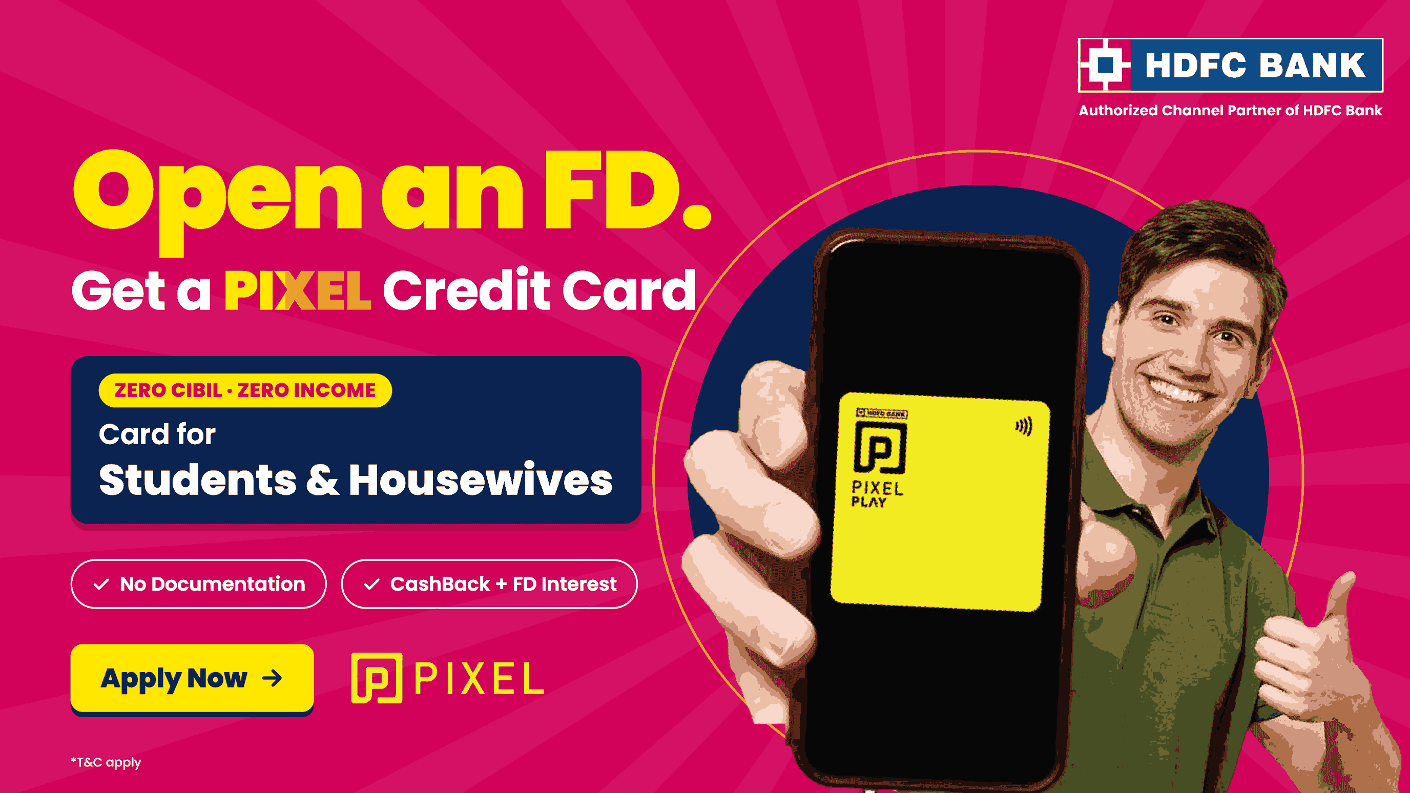 HDFC Pixel credit card, Fixed Deposit Backed